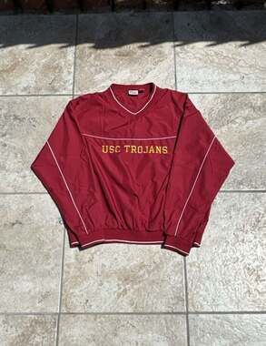 Vintage Red Oak Sports Wear USC Trojans V-Neck Pullover Windbreaker Jacket